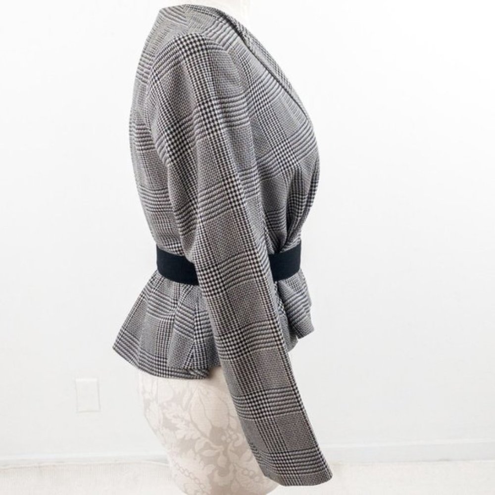 Vintage 80s 4 Wool Houndstooth Print Swing Blazer - Picture 3 of 11